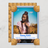 Blauw en zwart Basketball Afstuderen Aankondiging (Voorkant / Achterkant)