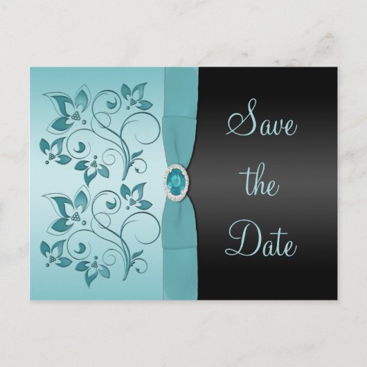 Blauw en zwart Bloemen Save the Date Briefkaart (Voorkant)