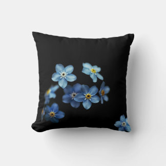Blauw en zwart Bloemen Zwart Kussen
