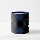 Blauw en zwart Buffalo Check geruite Funny Christm Tweekleurige Koffiemok (Center)
