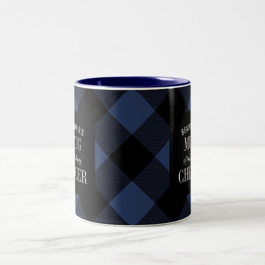 Blauw en zwart Buffalo Check geruite Funny Christm Tweekleurige Koffiemok (Center)