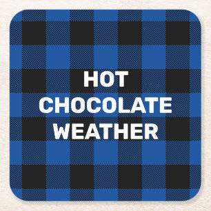 Blauw en zwart Buffalo Plaid Custom Gezegde Vierkante Kartonnen Onderzetter