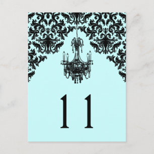 Blauw en Zwart Damask Kroonluchter Tafelnummer