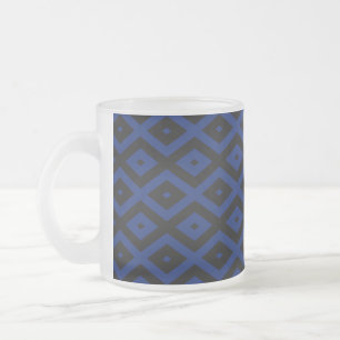 Blauw en zwart diamantpatroon matglas koffiemok