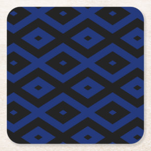 Blauw en zwart diamantpatroon vierkante kartonnen onderzetter