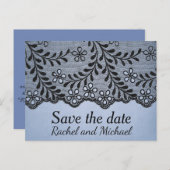 Blauw en Zwart Faux Kant Sla de datum op Aankondigingskaart (Voorkant / Achterkant)