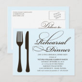 BLAUW EN ZWART FLATWARE | REPETITIEDINER UITNODIGE UITNODIGING BRIEFKAART (Voorkant / Achterkant)