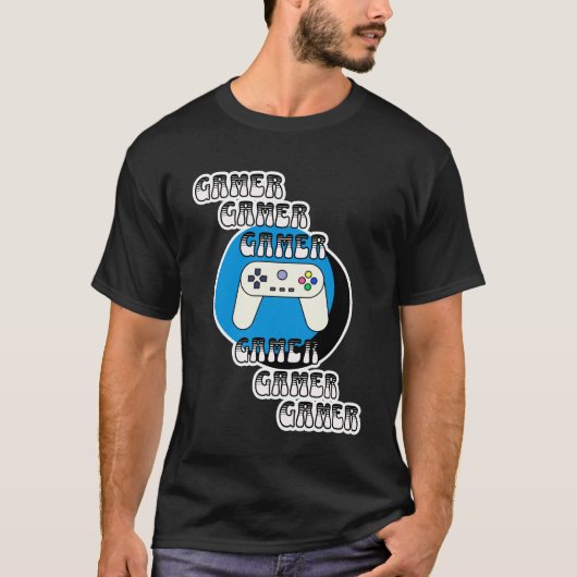 Blauw en zwart gamer | Videocontroller T-shirt (Voorkant)