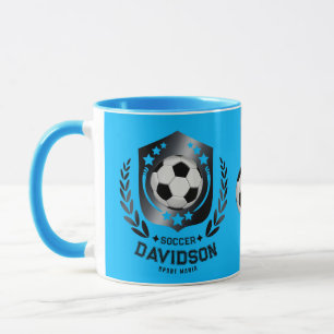 Blauw en zwart gepersonaliseerd voetbal met aangep mok