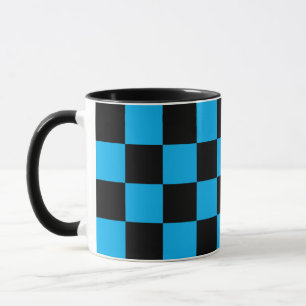 Blauw en zwart geruit motief mok