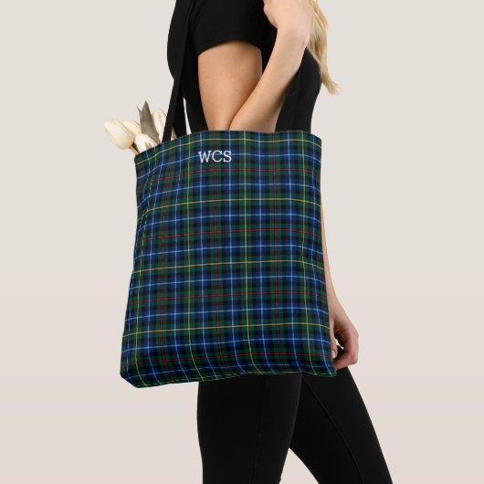 Blauw en zwart geruite Clan Smith Tartan Monogram Draagtas (Dichtbij)