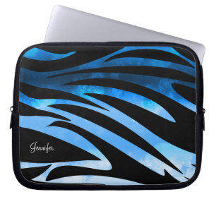 Blauw en zwart gestreept patroon laptop sleeve