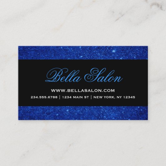 Blauw en zwart Glam Faux Glitter Visitekaartje (Voorkant)