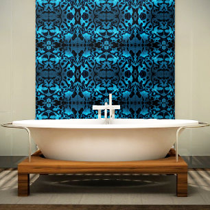 Blauw en zwart glinsterend golvend patroon behang