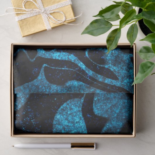 Blauw en zwart glitter golvend patroon tissuepapier (Geschenk)