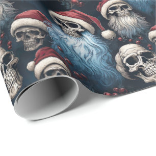Blauw en Zwart Gotische Santa Skulls Kerstcadeau Cadeaupapier