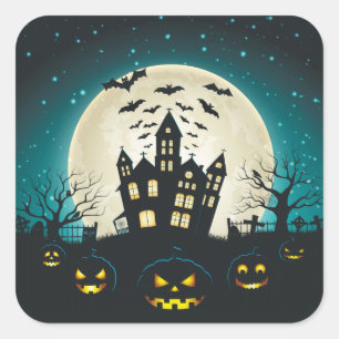 Blauw en zwart Halloween Vierkante Sticker