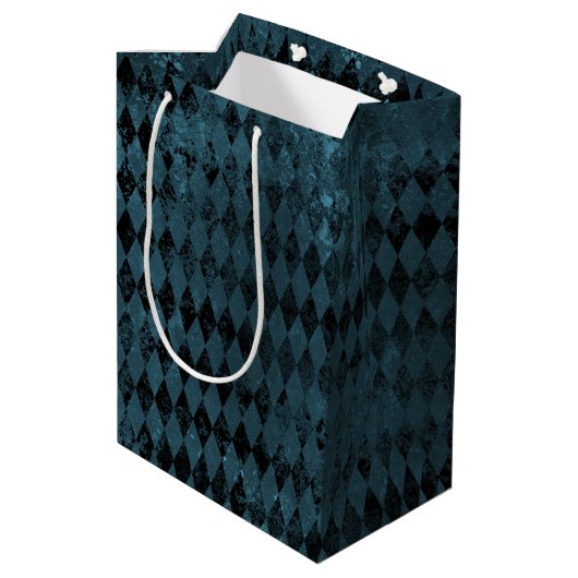 blauw en zwart Harlequin Patroon Medium Cadeauzakje (Achterkant Gekanteld)