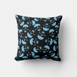 Blauw en Zwart Herhalend Motief Schedelpatroon Kussen