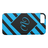 blauw en zwart monogram Case-Mate iPhone case (Achterkant (Horizontaal))