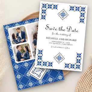 Blauw en zwart Oekraïens borduurwerk bruiloft Save The Date