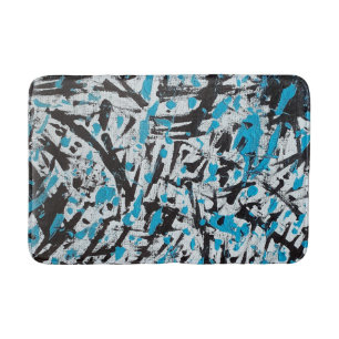 Blauw en zwart Penseelsporen Abstract Badmat
