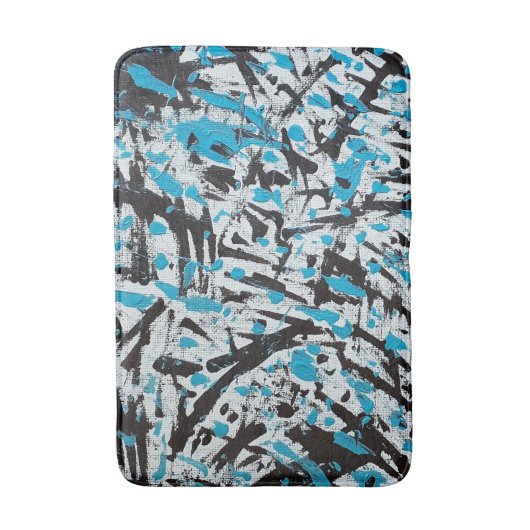 Blauw en zwart Penseelsporen Abstract Badmat (Voorkant Verticaal)