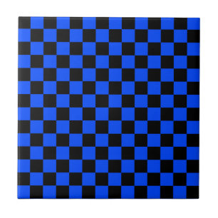 Blauw en zwart schaakbordpatroon tegeltje