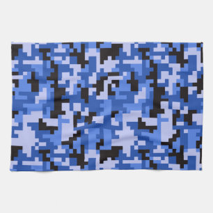 Blauw en Zwart Water Pixel Camo patroon Theedoek