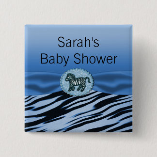 Blauw en zwart Zebra Glitter Baby shower Vierkante Button 5,1 Cm
