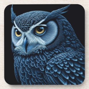 Blauw en Zwarte Serieuze Uil Bier Onderzetter