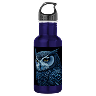 Blauw en Zwarte Serieuze Uil Waterfles