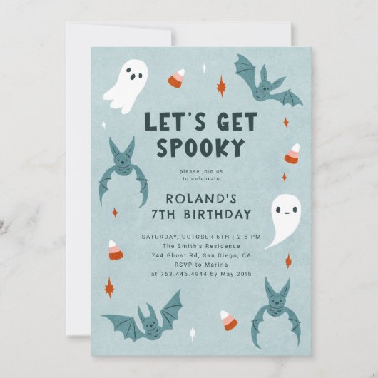 Blauw eng Halloween verjaardagsfeestje Kaart (Voorkant)