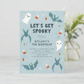 Blauw eng Halloween verjaardagsfeestje Kaart (Staand voorkant)