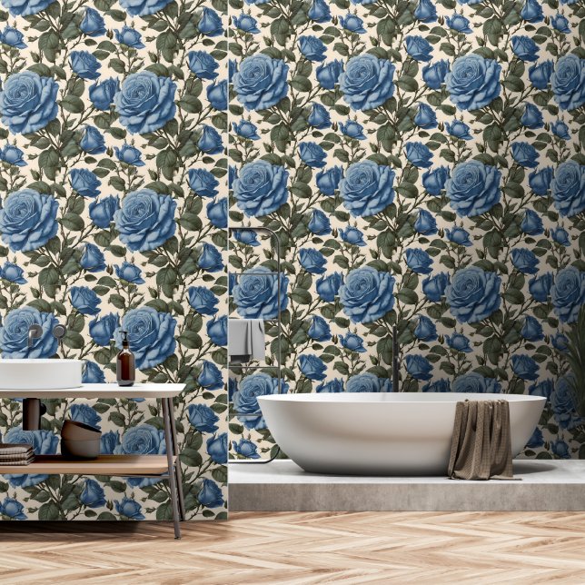 Blauw Engels Rozen, Behang (Badkamer)