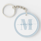 Blauw enkelvoudig monogram gepersonaliseerd sleutelhanger (Voorkant)