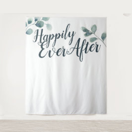 Blauw Eucalyptus Happily Ever Trouwachtergrond Wandkleed