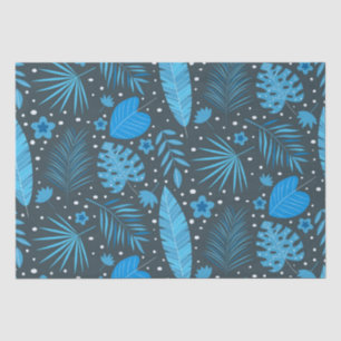 Blauw Exotisch Tropisch Bladeren en Bloemen Patroo Tissuepapier