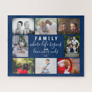 Blauw Familie 8 Fotocollage Gezegde Script Legpuzzel