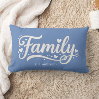 Blauw familiehartsjabloon met monogram kussen