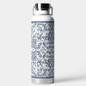 Blauw Fancy bloemmotief Waterfles (Achterkant)