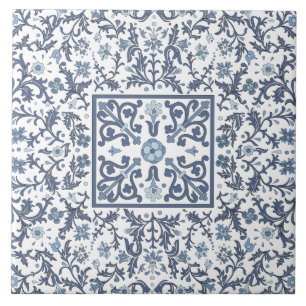 Blauw Fantasie Grafisch Bloempatroon Tegeltje