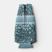 Blauw Faux Glitter en Diamonds Flesjeskoeler (Achterkant)