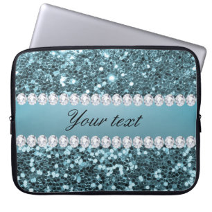 blauw Faux Glitter en Diamonds Laptop Sleeve