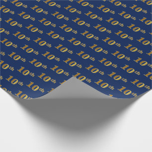 Blauw, Faux Gold 10e (tiende) Event Wrapping Paper Cadeaupapier
