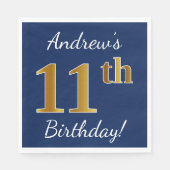 Blauw, Faux Gold 11e verjaardag + Aangepaste naam Servetten (Voorkant)