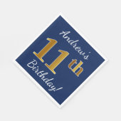 Blauw, Faux Gold 11e verjaardag + Aangepaste naam Servetten (Hoek)