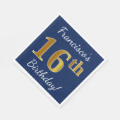 Blauw, Faux Gold 16e verjaardag + Aangepaste naam Servetten (Hoek)