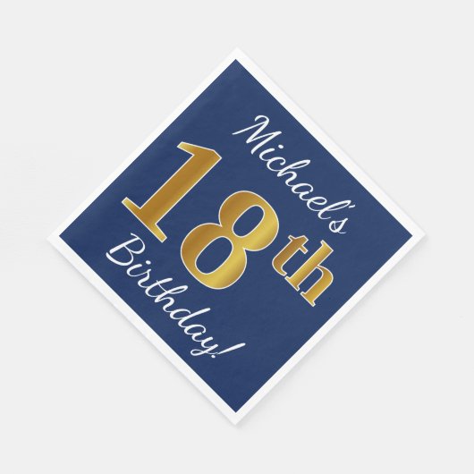Blauw, Faux Gold 18e verjaardag + aangepaste naam Servetten (Hoek)