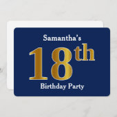 Blauw, Faux Gold 18e verjaardagsfeestje + aangepas Kaart (Voorkant / Achterkant)